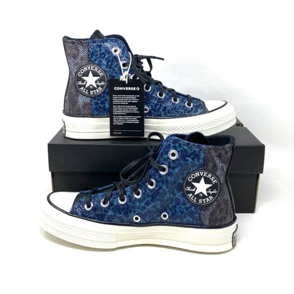 Converse Chuck 70 All Star High Top Men's Blue Canvas Leather Sneakers A01084C - Picture 5 of 10